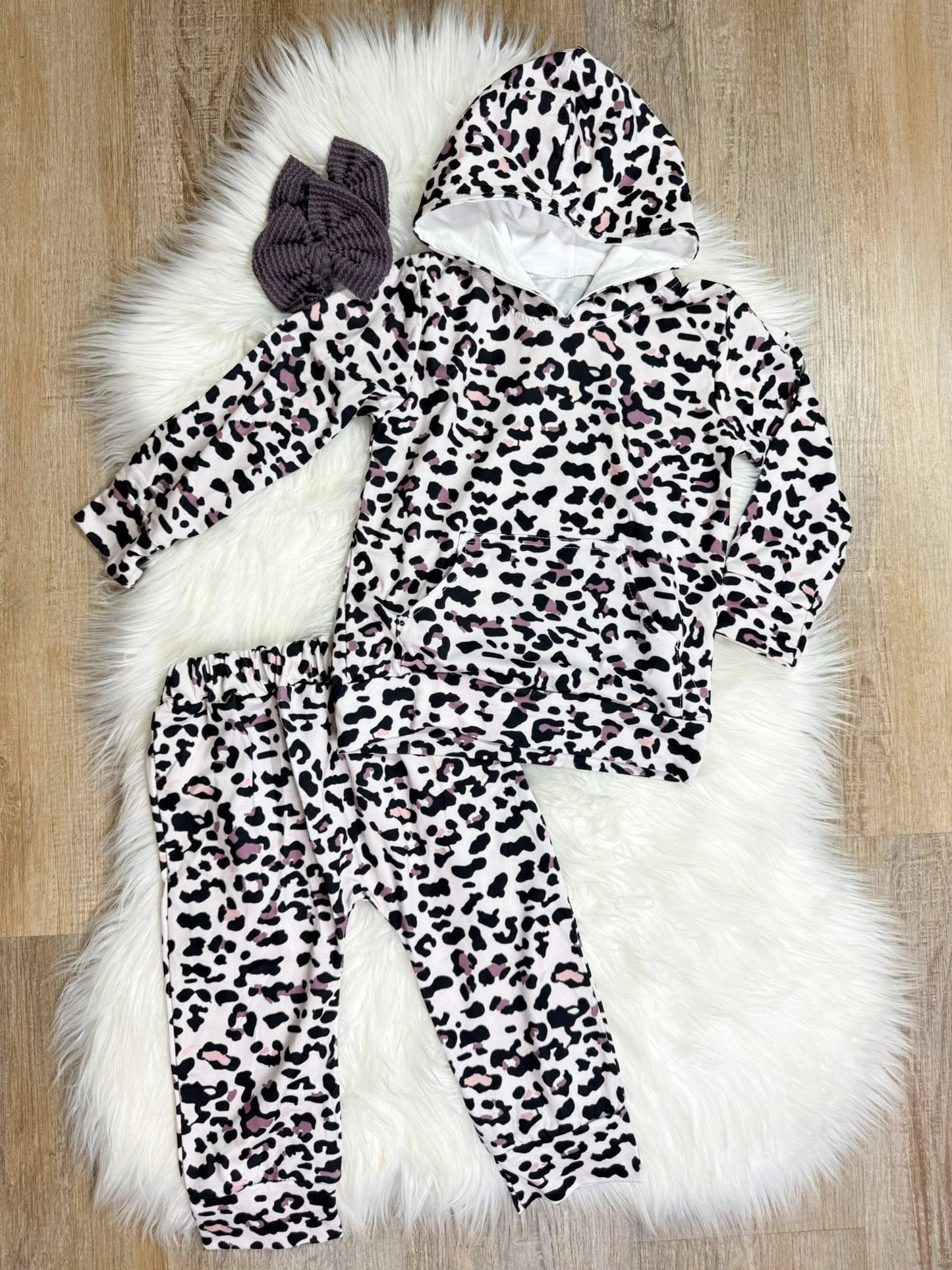 (Pre Order) No moq GLP3135 Pre-order baby girl clothes leopard hooded long sleeve pants sets-2025.11.7
