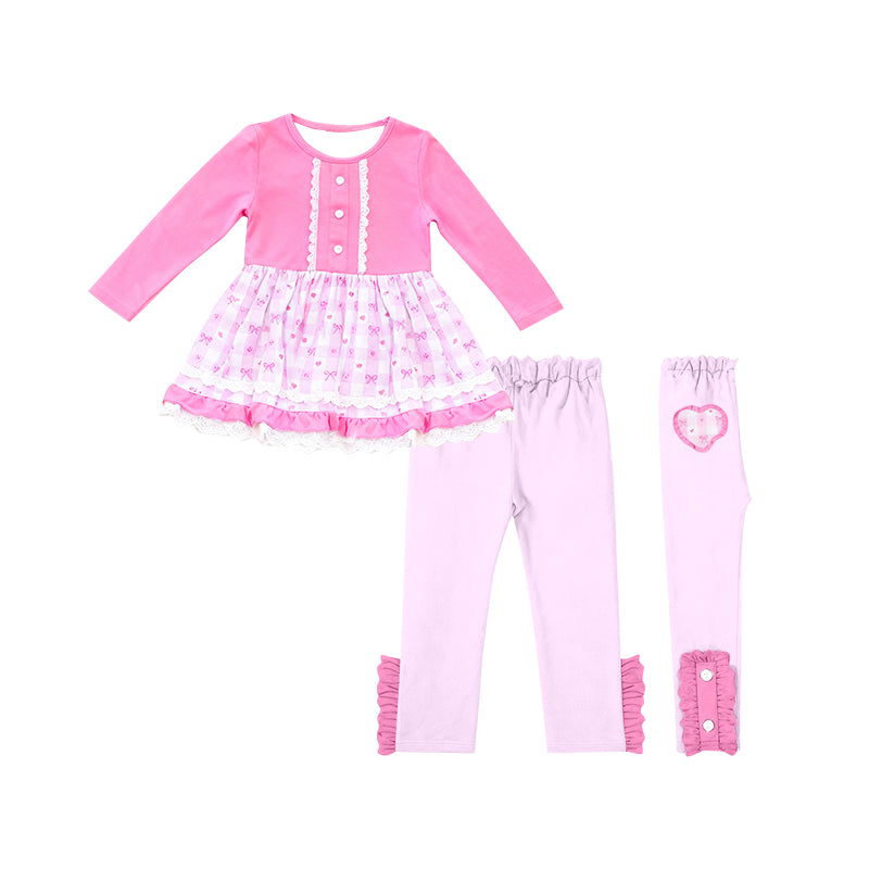 (Pre Order) No moq GLP3171 Pre-order baby girl clothes bow love pink long sleeve pants sets-2025.11.14