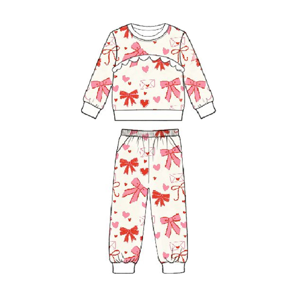 (Pre Order) No moq GLP3214 Pre-order baby girl clothe love bow long sleeve pants sets-2025.11.26