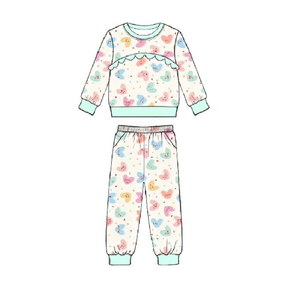 (Pre Order) No moq GLP3215 Pre-order baby girl clothe love bow long sleeve pants sets-2025.11.26