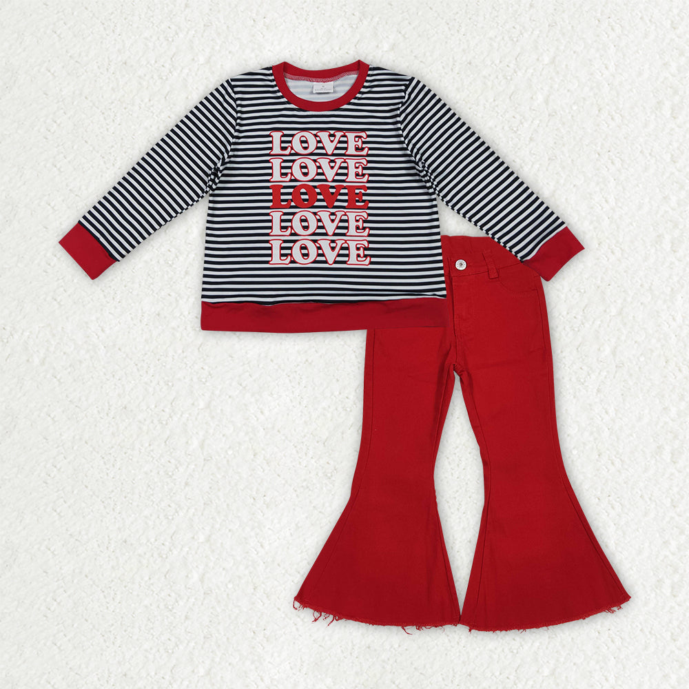 12/18m-7/8t RTS NO MOQ(In Stock) GLP3263 love long-sleeved red pants set-GT1237+P0083