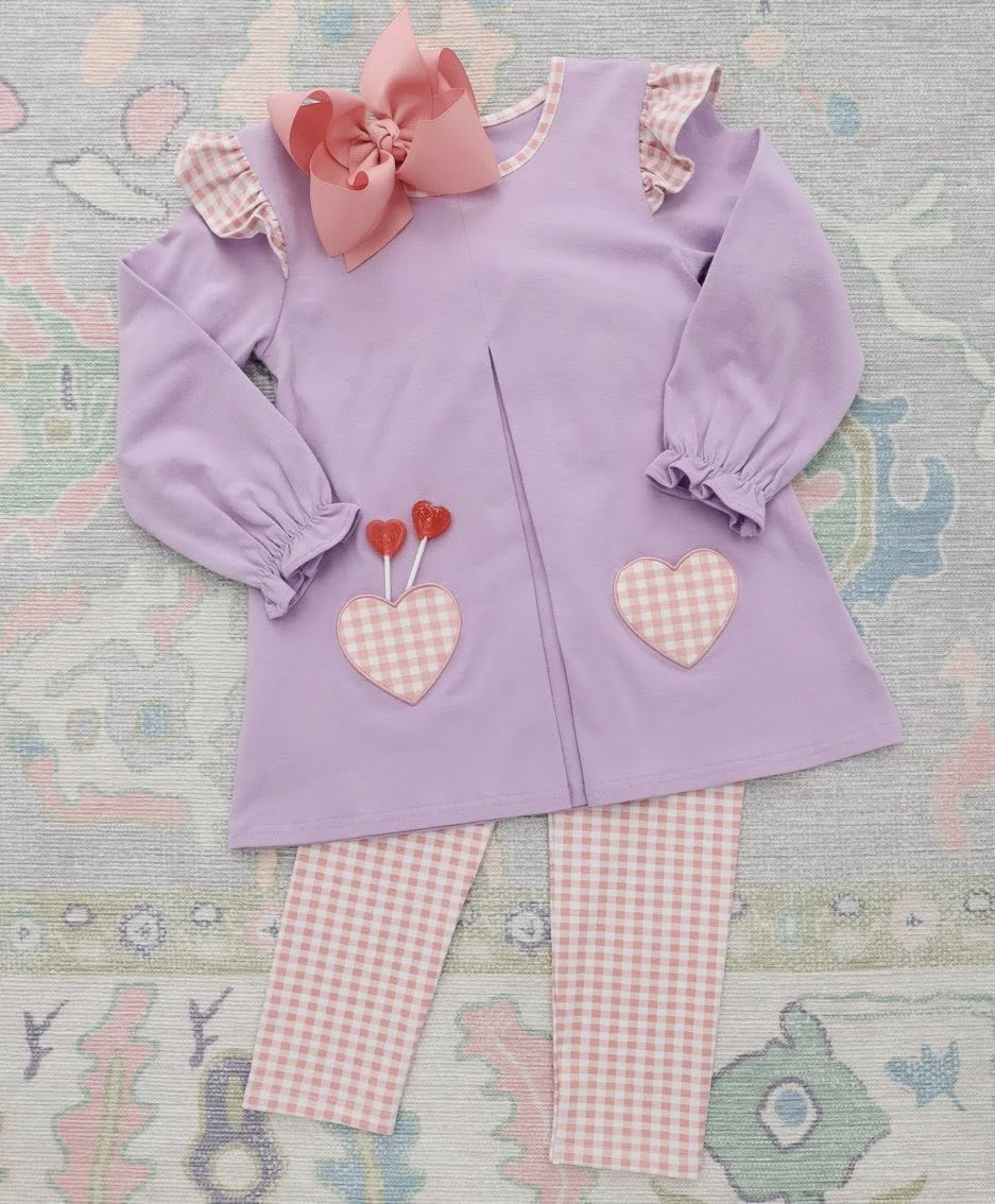 (Pre Order) No moq Pre-order baby girl clothes love purple long sleeve pants sets-2025.12.6