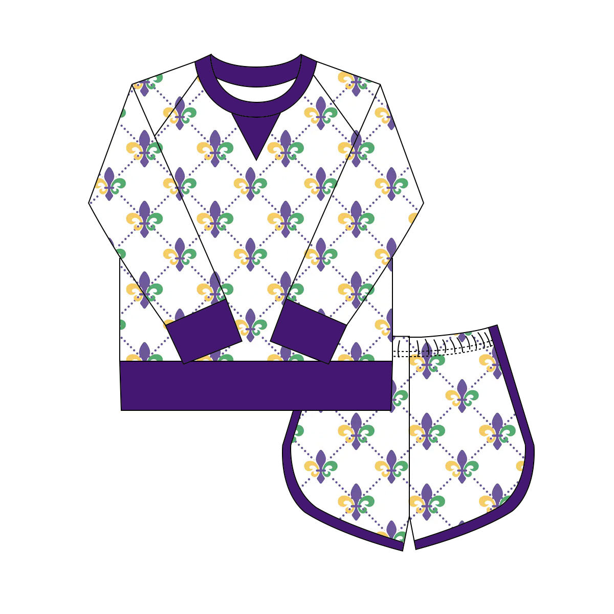 (Pre Order) No moq GLS0019 PRE-ORDER baby girl clothes yoga mardi gras long sleeve shorts sets-2025.9.29