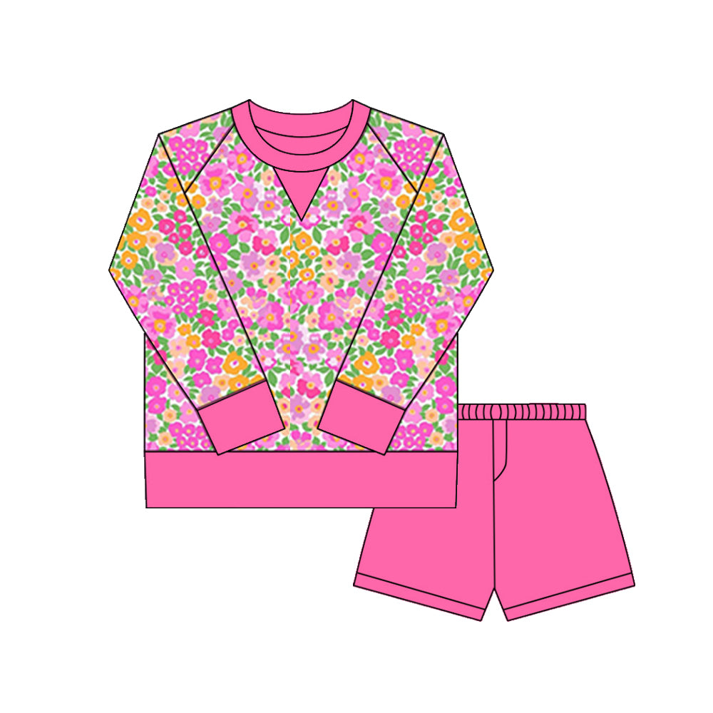 (Pre Order) No moq GLS0028 PRE-ORDER baby girl clothes yoga floral long sleeve shorts sets-2025.9.30