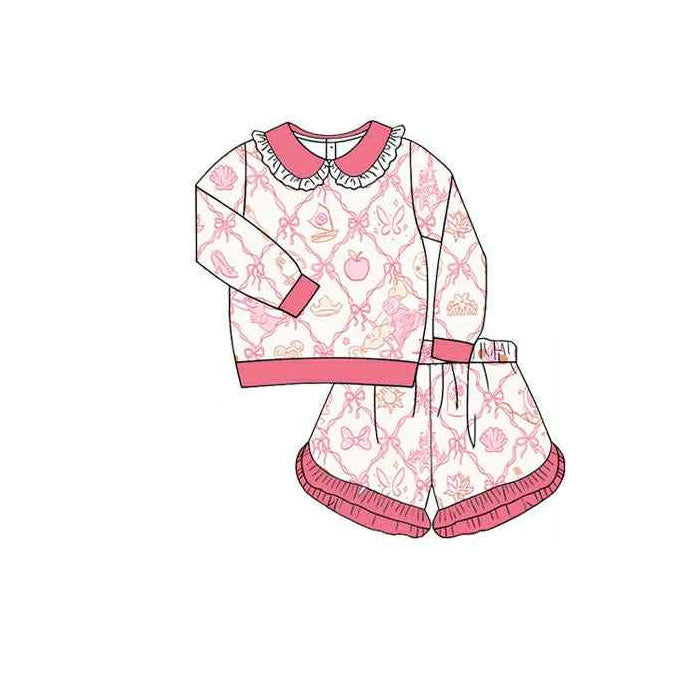 (Pre Order) No moq GLS0038 PRE-ORDER baby girl clothes bow floral long sleeve shorts sets-2025.10.13