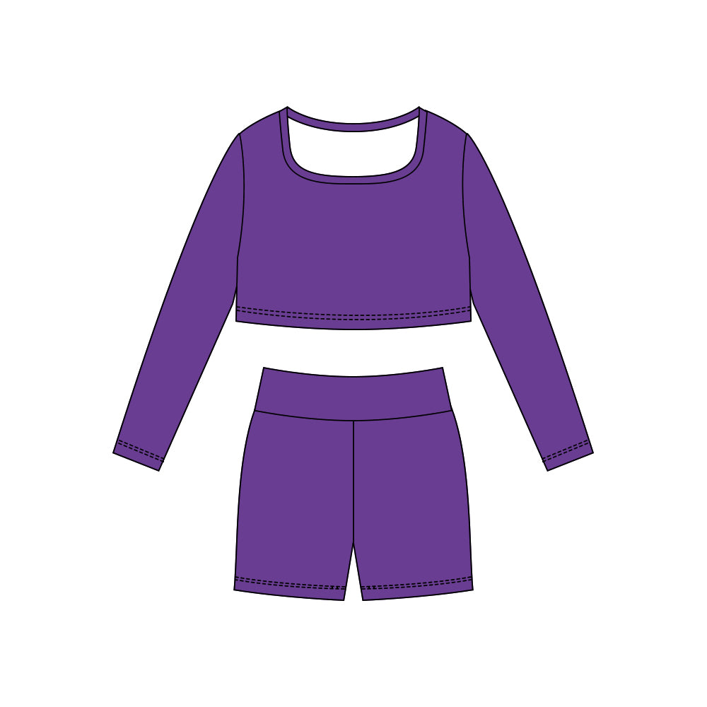(Pre Order) No moq GLS0040 PRE-ORDER baby girl clothes yoga purple long sleeve shorts sets-2025.10.23