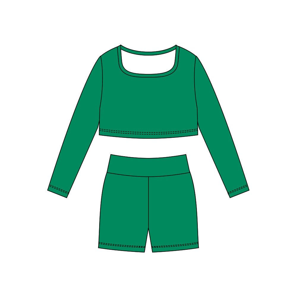 (Pre Order) No moq GLS0044 PRE-ORDER baby girl clothes yoga green long sleeve shorts sets-2025.10.23