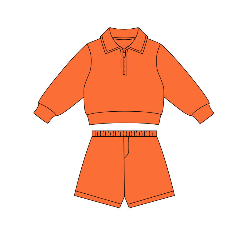 (Pre Order) No moq PRE-ORDER baby girl clothes yoga orange long sleeve shorts sets-2025.11.27