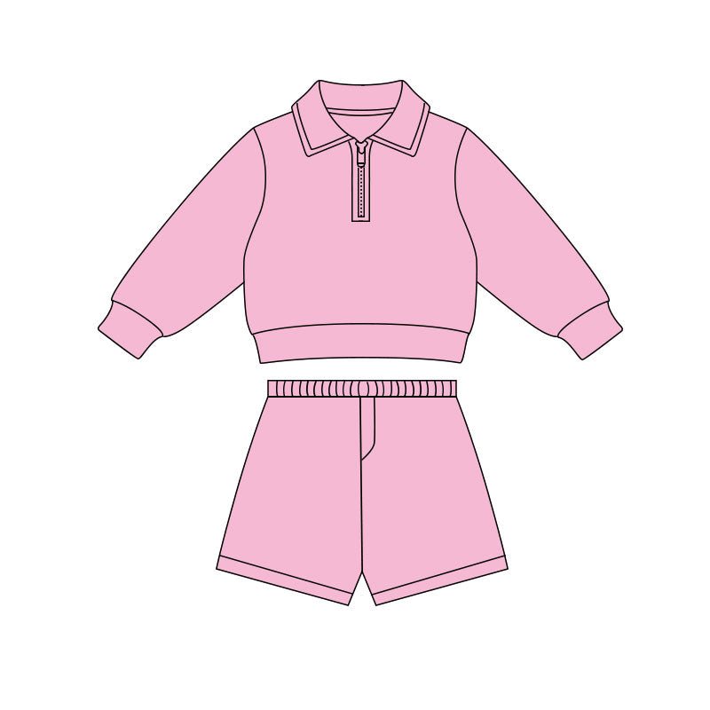 (Pre Order) No moq PRE-ORDER baby girl clothes yoga pink long sleeve shorts sets-2025.11.27