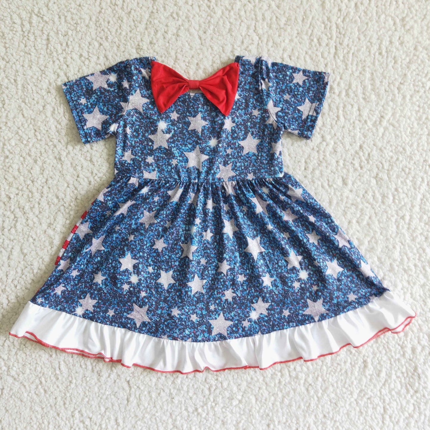 rts no moq GSD0033 Girl's blue and white star red and pastel striped sequin short-sleeved skirt