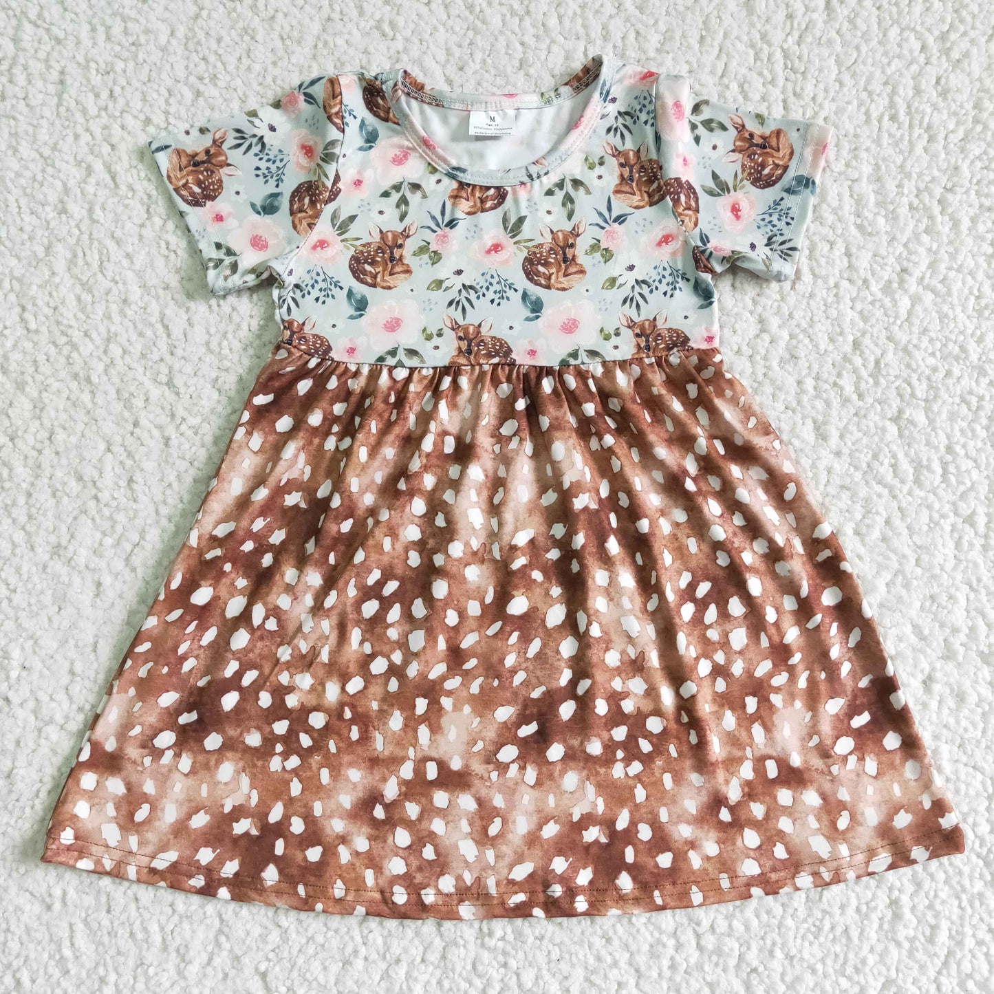 RTS NO MOQ GSD0035 Girls Deer Brown Short Sleeve Floral Skirt
