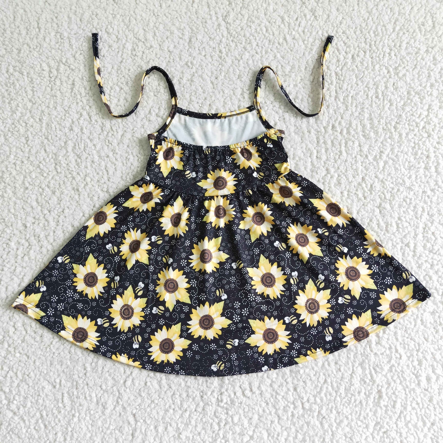 SD0036 Girl's strappy black sunflower skirt