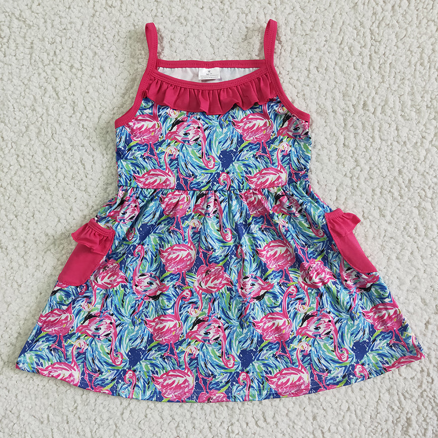 GSD0078 Girls Rose Red Suspender Flower Pocket Skirt