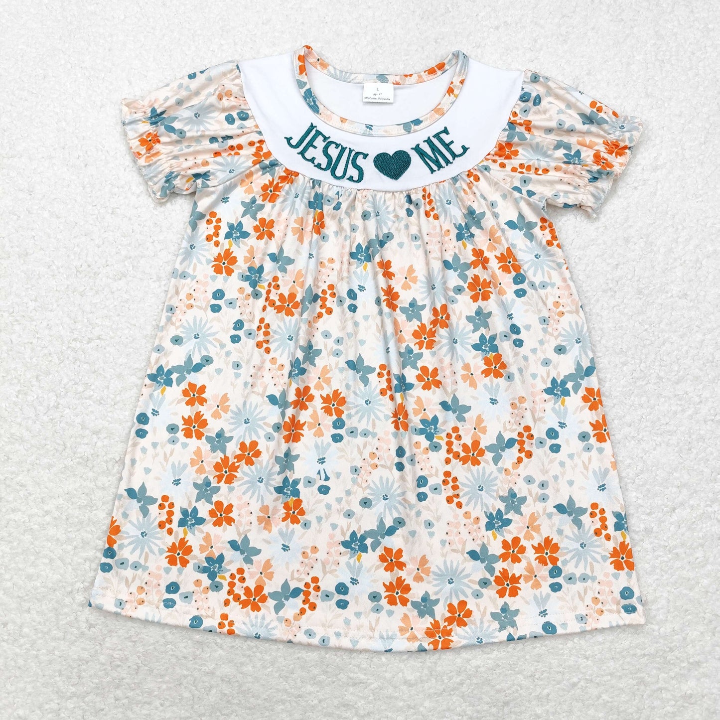 RTS NO MOQ(In Stock) GSD1387 jesus love me embroidered flower short-sleeved dress