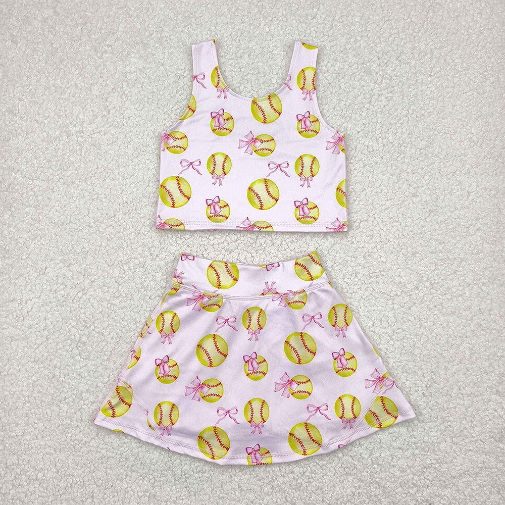 RTS NO MOQ Sibling baby girl clothes baseball sleeveless skirt yoga set and yoga dress and romper