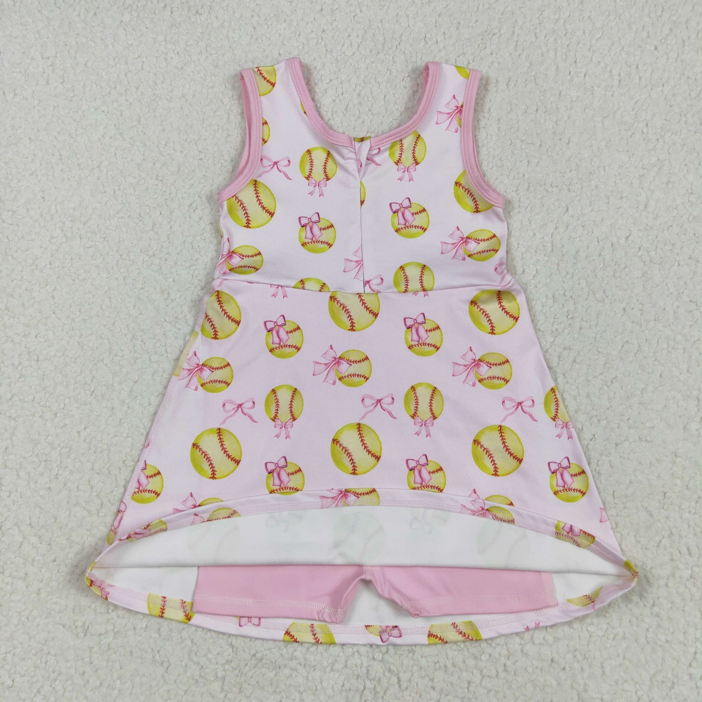 RTS NO MOQ(In Stock) GSD2048 Softball bow pattern pink yoga sleeveless dress