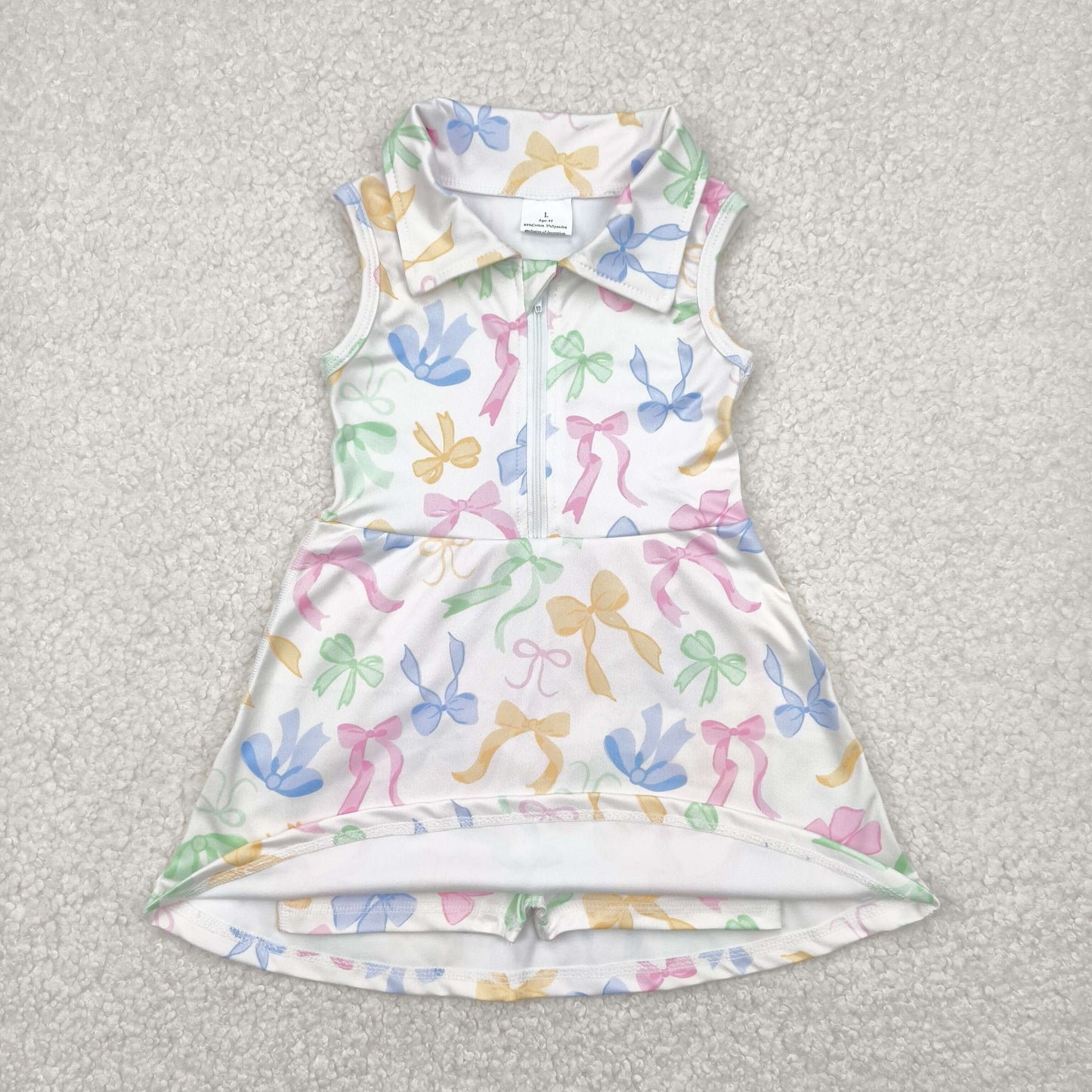 RTS NO MOQ(In Stock) GSD2141 Colorful bow pattern white zippered yoga sleeveless dress