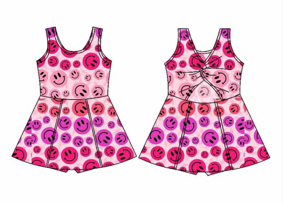 no moq GSD2655 PRE-ORDER baby girl clothes yoga smiley rose red Sleeveless dresses-2025.6.2