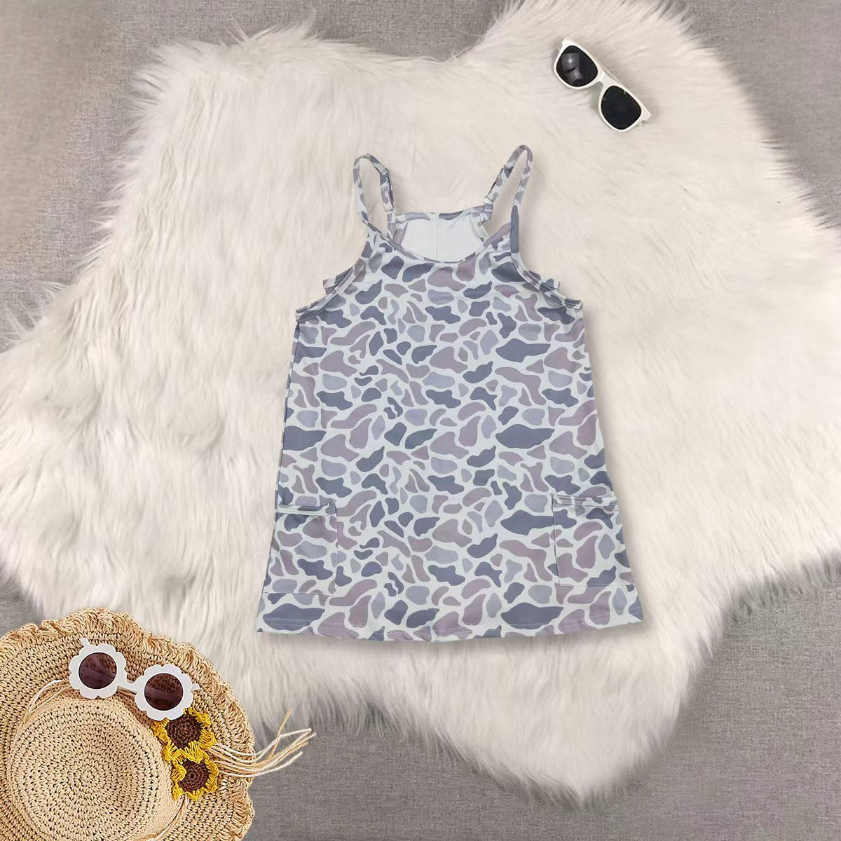 RTS NO MOQ Sibling baby girl clothes camouflage suspender yoga dresses 2