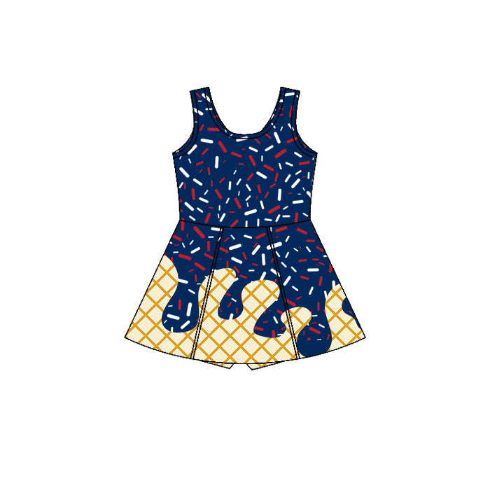 (Pre Order) No moq GSD2755 PRE-ORDER baby girl clothes team yoga blue sleeveless dress-2025.7.5