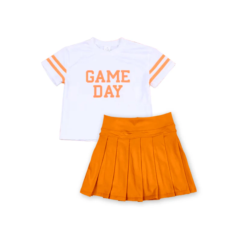 (Pre Order) No moq GSD2761 PRE-ORDER baby girl clothes yoga GAME DAY short sleeve skirts set-2025.7.12