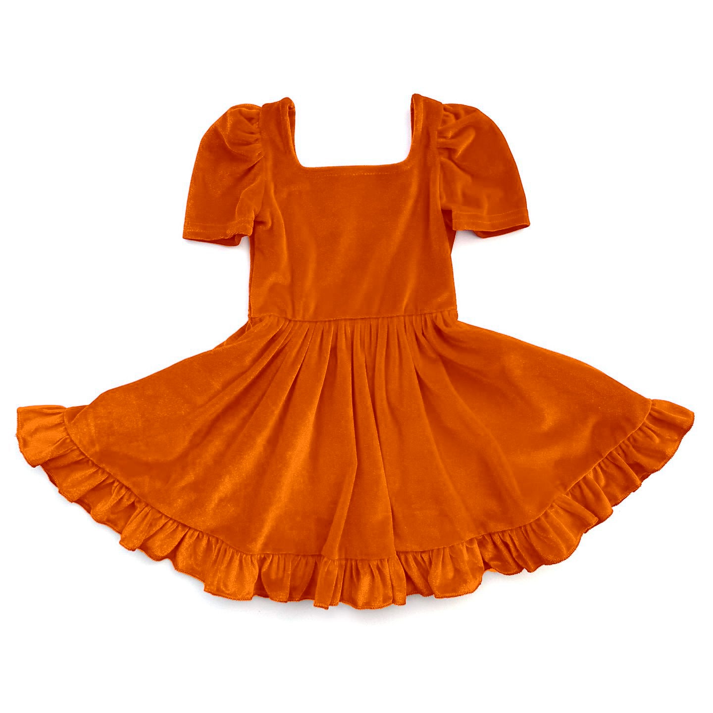 (Pre Order) No moq GSD2765 PRE-ORDER baby girl clothes gold velvet orange short sleeve dress-2025.7.17