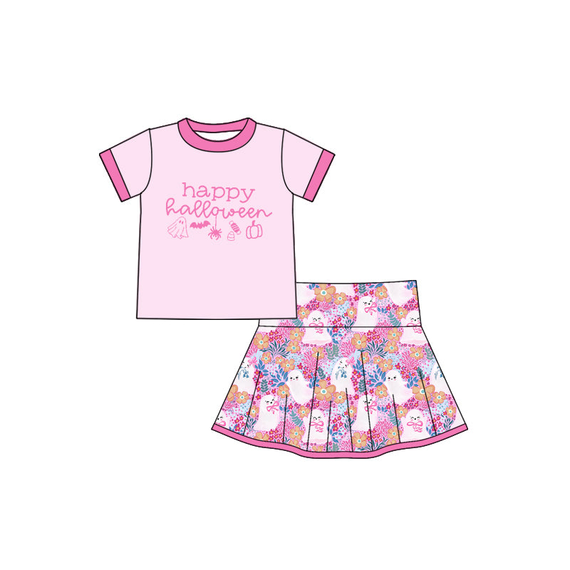 (Pre Order) No moq GSD2773 PRE-ORDER baby girl clothes happy halloween pink short sleeve skirts set-2025.7.18