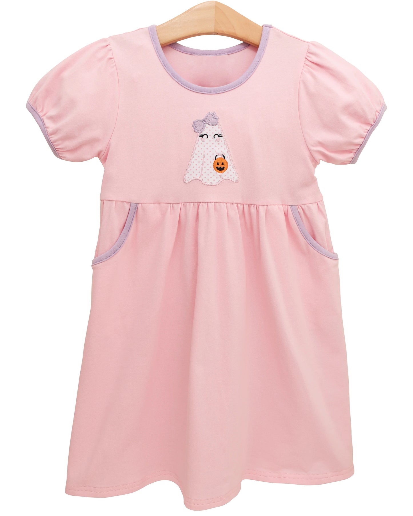 (Pre Order) No moq GSD2792 PRE-ORDER baby girl clothes pumpkin ghost pink short sleeve dress-2025.8.6