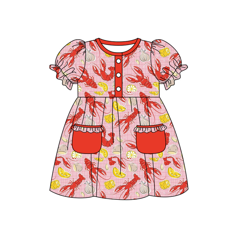 (Pre Order) No moq GSD2811 PRE-ORDER baby girl clothes lobster short sleeve dress-2025.9.15