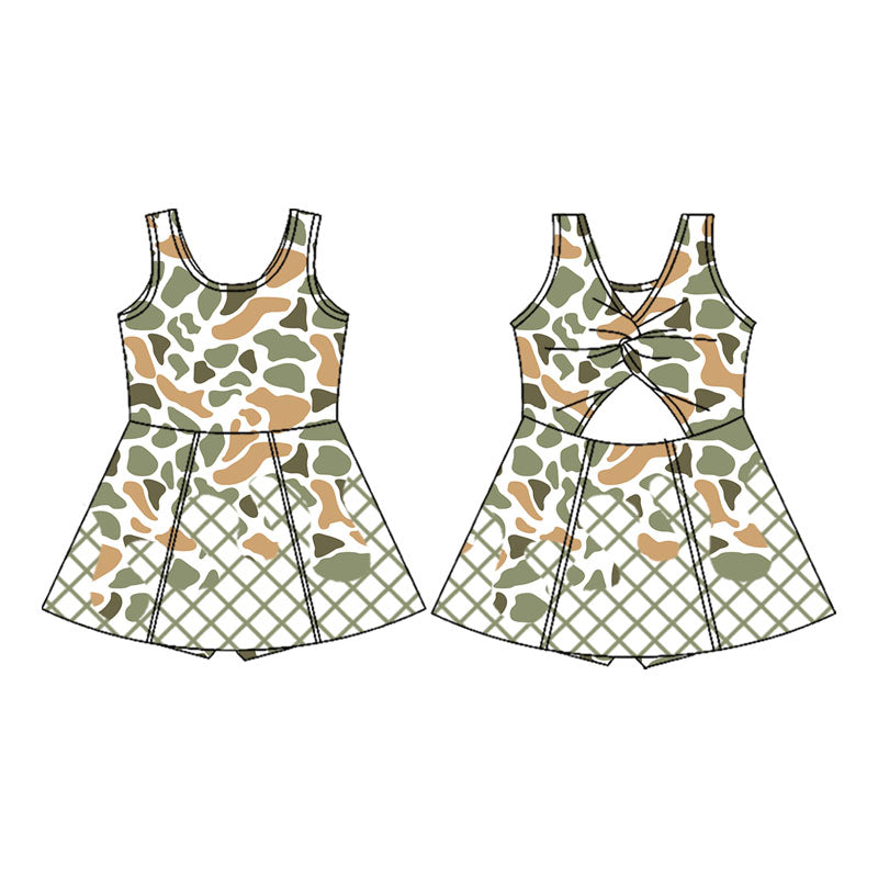 (Pre Order) No moq GSD2820 PRE-ORDER baby girl clothes yoga camouflage Sleeveless kids girls athletic dresses-2025.9.17