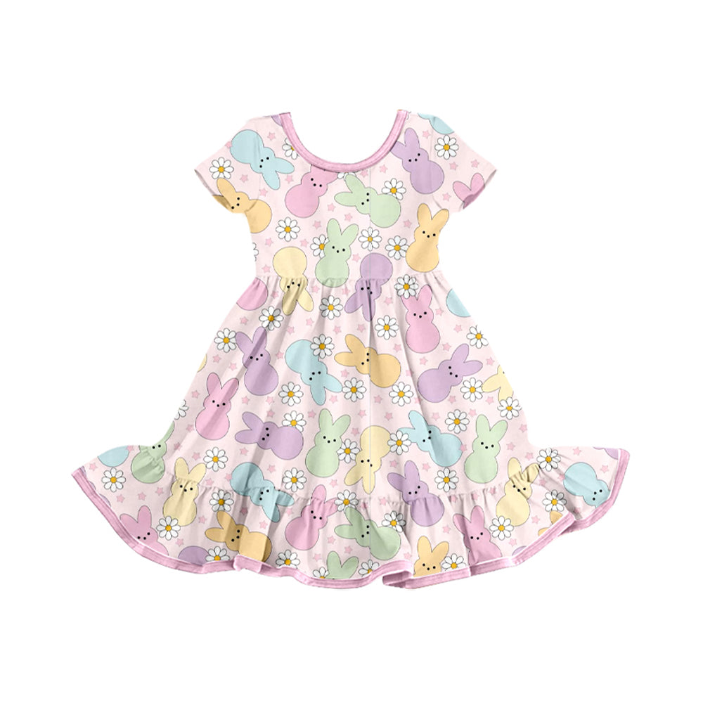 (Pre Order) No moq GSD2826 PRE-ORDER baby girl clothes bunny floral short sleeve dress-2025.9.19