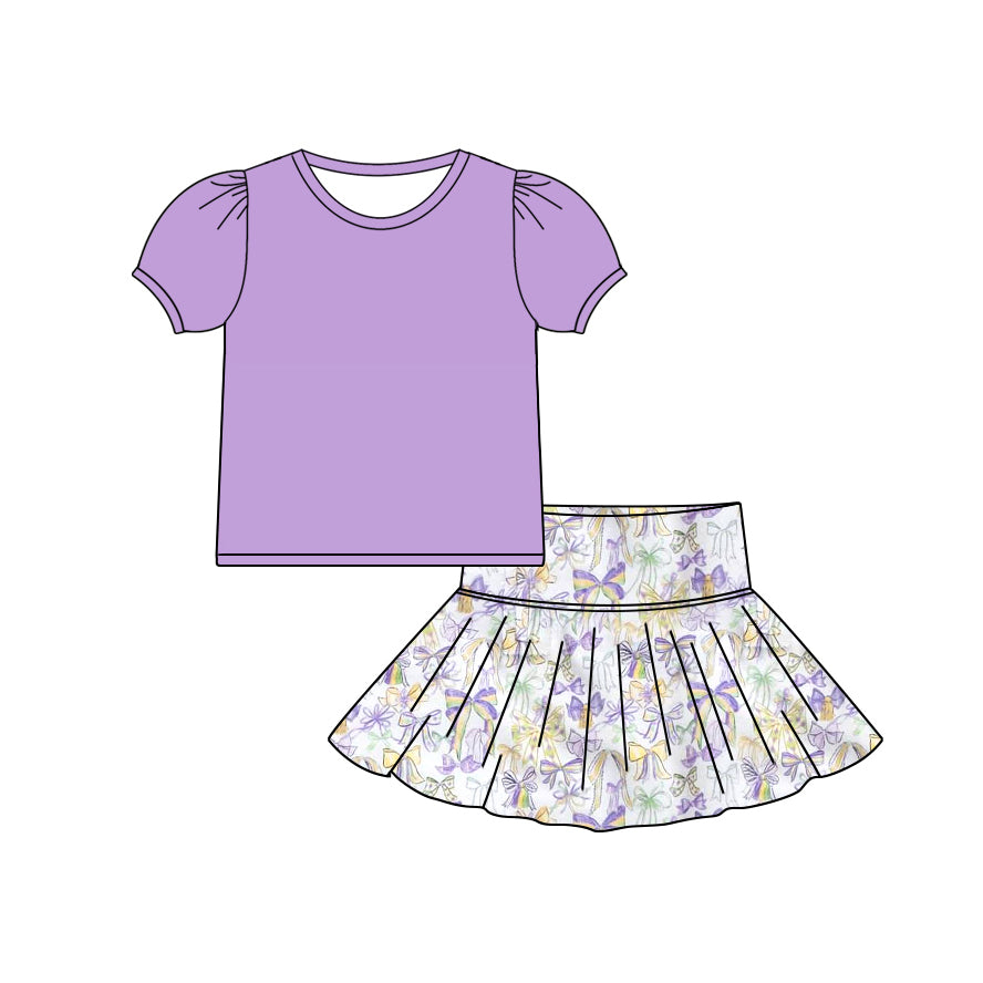 (Pre Order) No moq GSD2829 PRE-ORDER baby girl clothes bow short sleeve skirts sets-2025.9.22