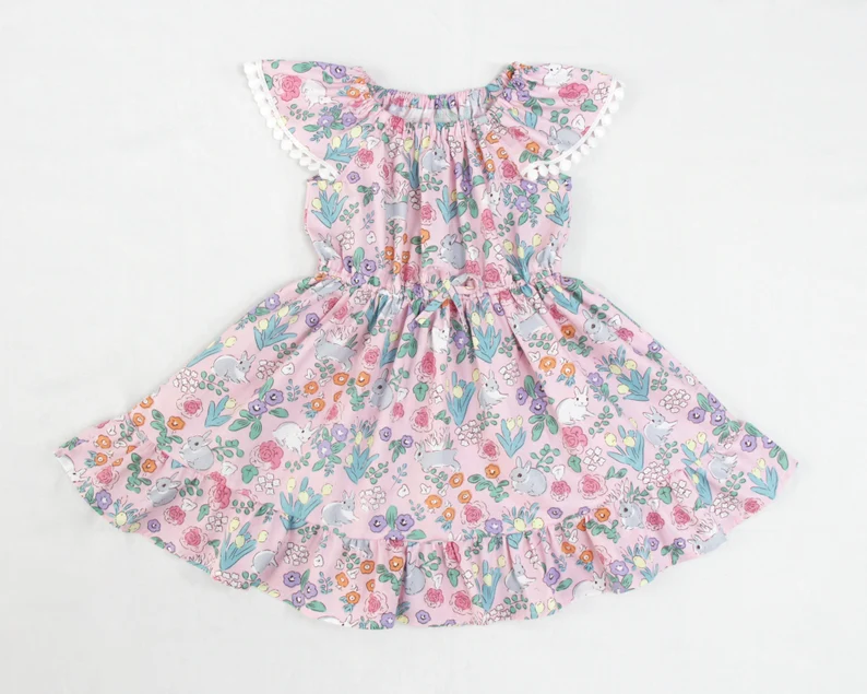 (Pre Order) No moq GSD2833 PRE-ORDER baby girl clothes bunny floral flying sleeve dress-2025.9.23