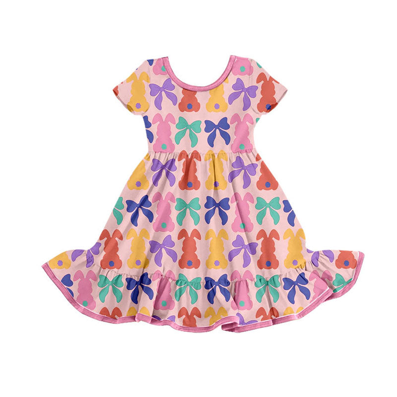 (Pre Order) No moq GSD2834 PRE-ORDER baby girl clothes bunny bow short sleeve dress-2025.9.23