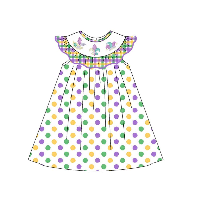 (Pre Order) No moq GSD2848 PRE-ORDER baby girl clothes mardi gras flying sleeve dress-2025.9.26