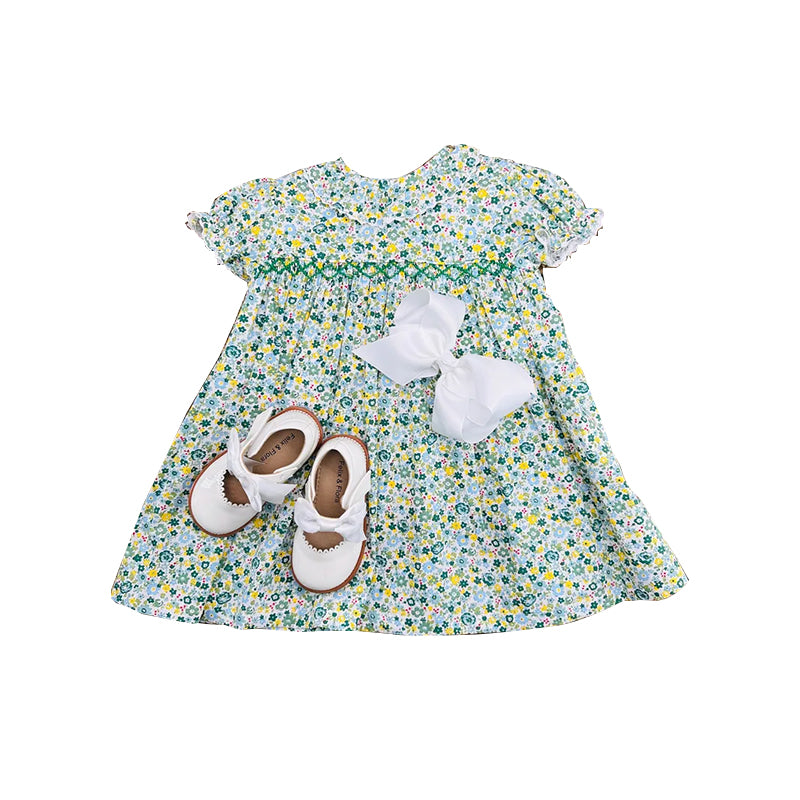 (Pre Order) No moq GSD2893 PRE-ORDER baby girl clothes floral short sleeve dress-2025.10.10