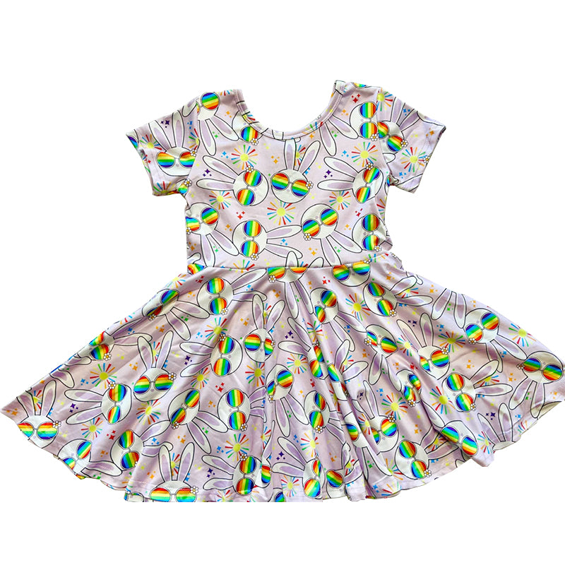 (Pre Order) No moq GSD2905 PRE-ORDER baby girl clothes bunny short sleeve dress-2025.10.10