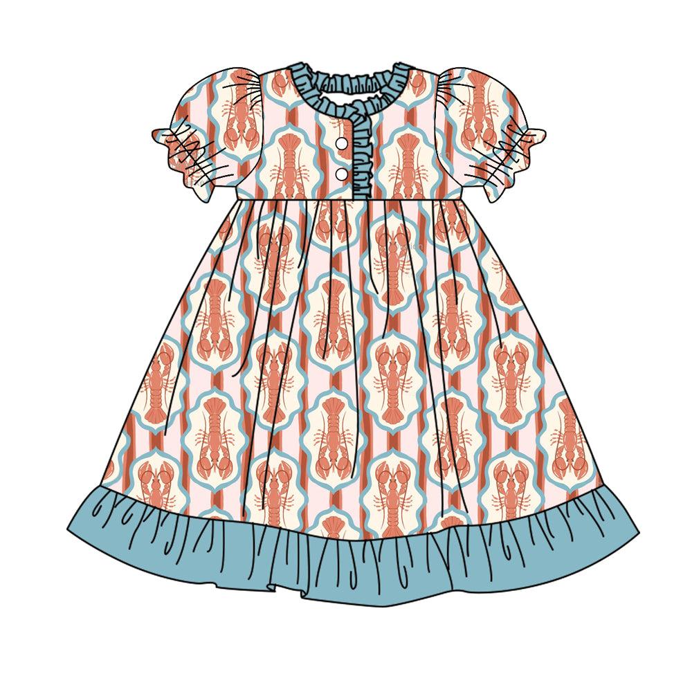 (Pre Order) No moq GSD2907 PRE-ORDER baby girl clothes lobster short sleeve dress-2025.10.11