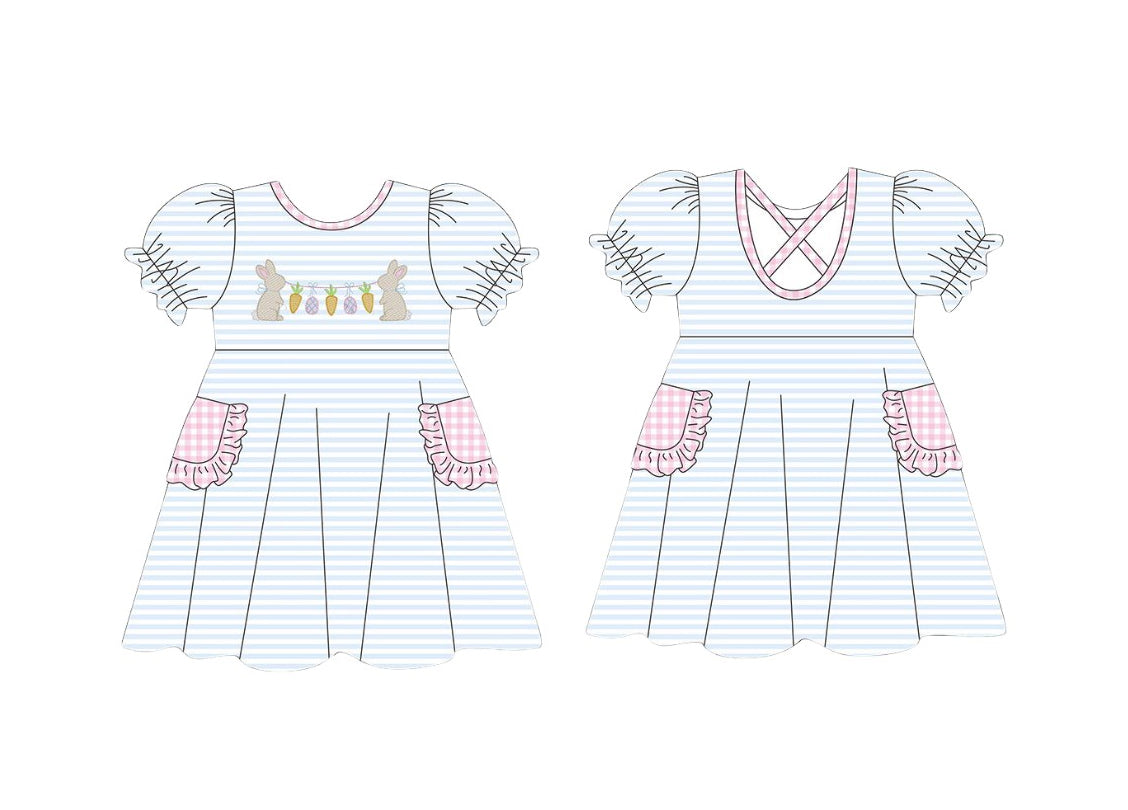 (Pre Order) No moq GSD2912 PRE-ORDER baby girl clothes easter bunny short sleeves dress-2025.10.13