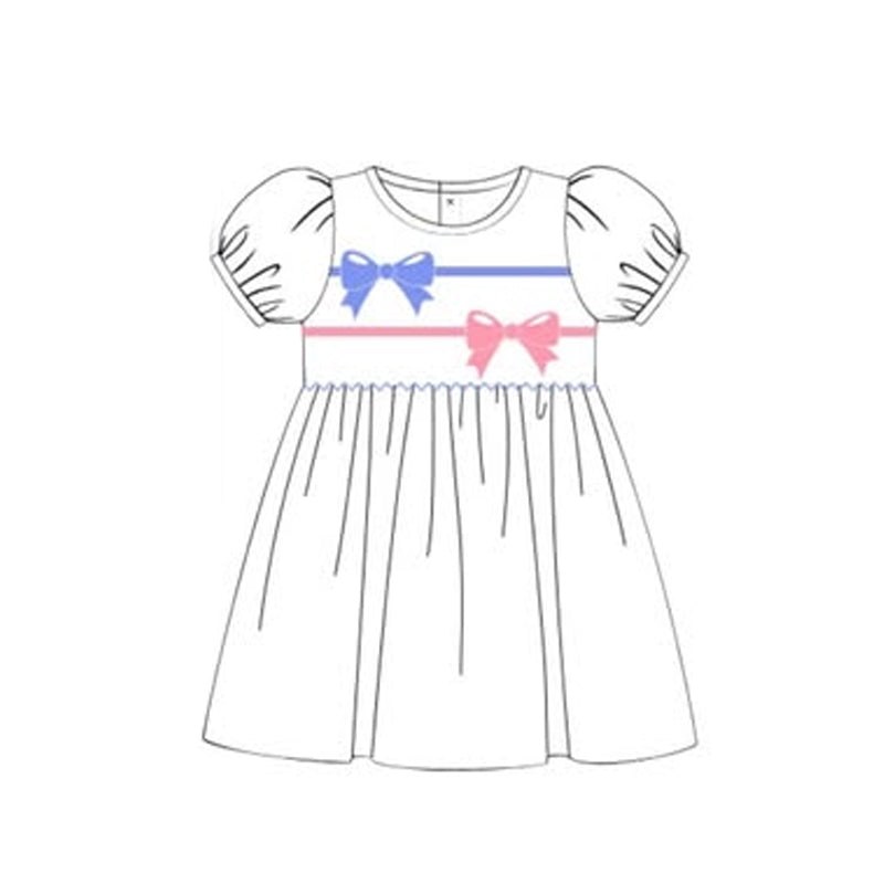 (Pre Order) No moq GSD2915 PRE-ORDER baby girl clothes bow short sleeves dress-2025.10.13