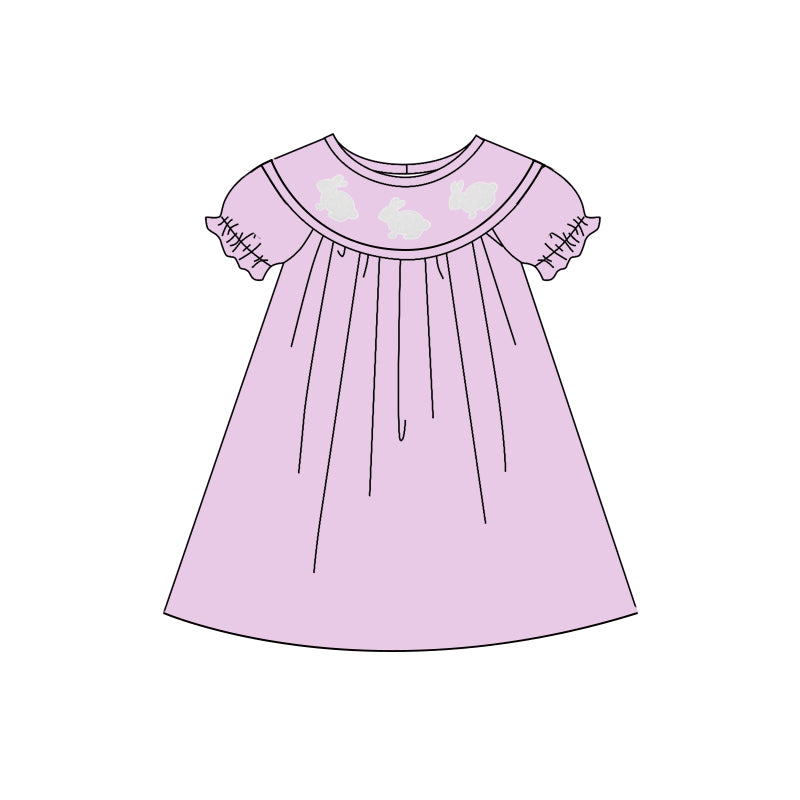 (Pre Order) No moq GSD2922 PRE-ORDER baby girl clothes bunny purple short sleeves dress-2025.10.15