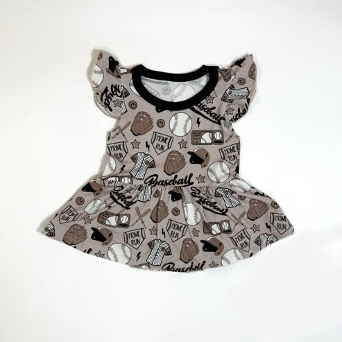 (Pre Order) No moq GSD2925 PRE-ORDER baby girl clothes baseball flying sleeves dress-2025.10.15