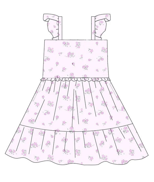 (Pre Order) No moq GSD2931 PRE-ORDER baby girl clothes floral flying sleeve dress-2025.10.18