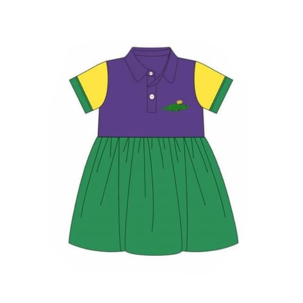 (Pre Order) No moq GSD2935 PRE-ORDER baby girl clothes mardi gras short sleeve dress-2025.10.20