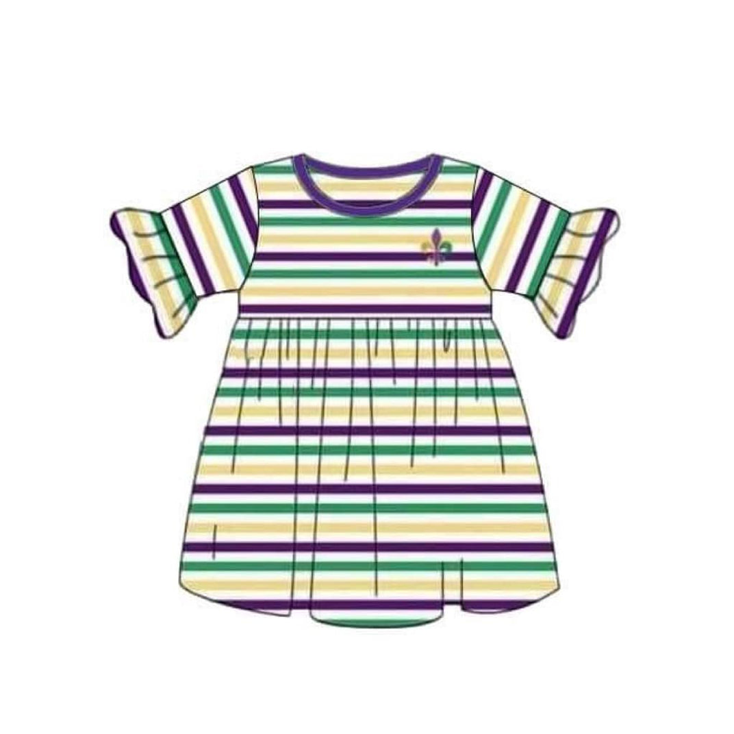 (Pre Order) No moq GSD2936 PRE-ORDER baby girl clothes mardi gras short sleeve dress-2025.10.20