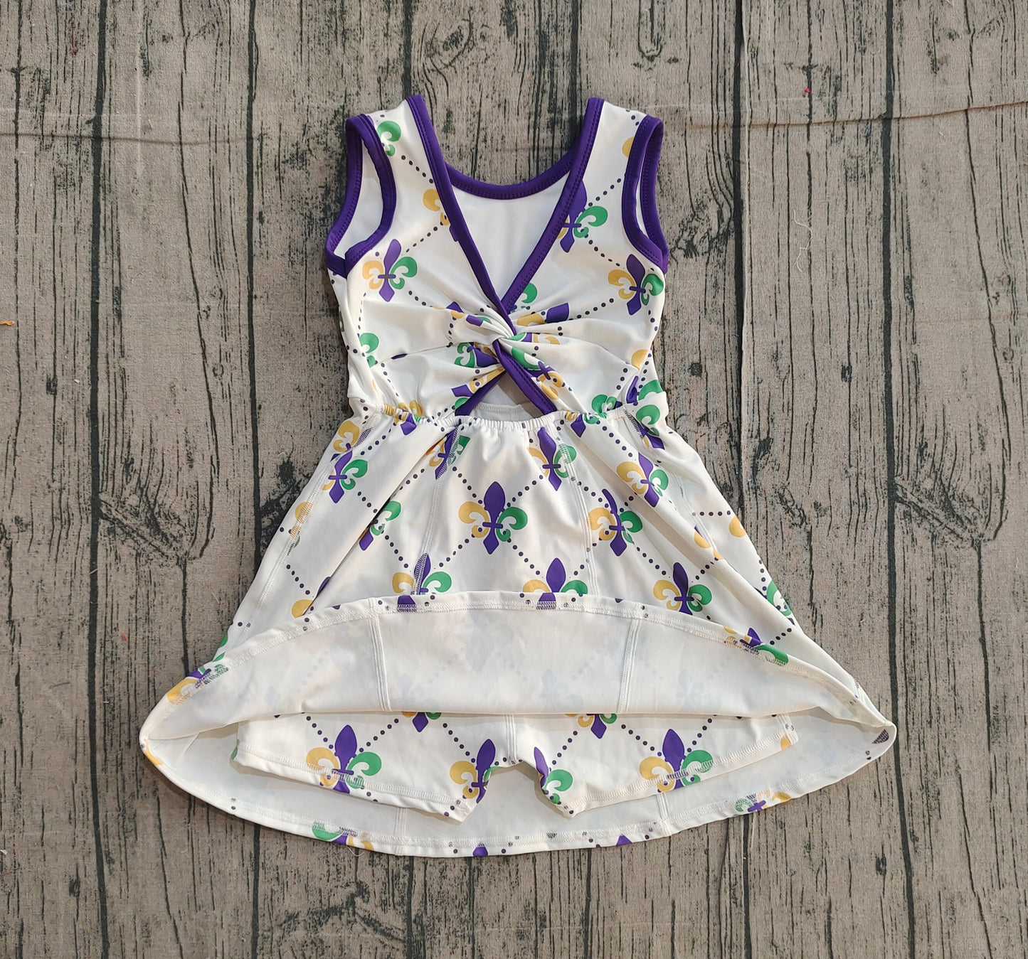 (Pre Order) No moq GSD2944 PRE-ORDER baby girl clothes yoga mardi gras sleeveless dress-2025.11.20