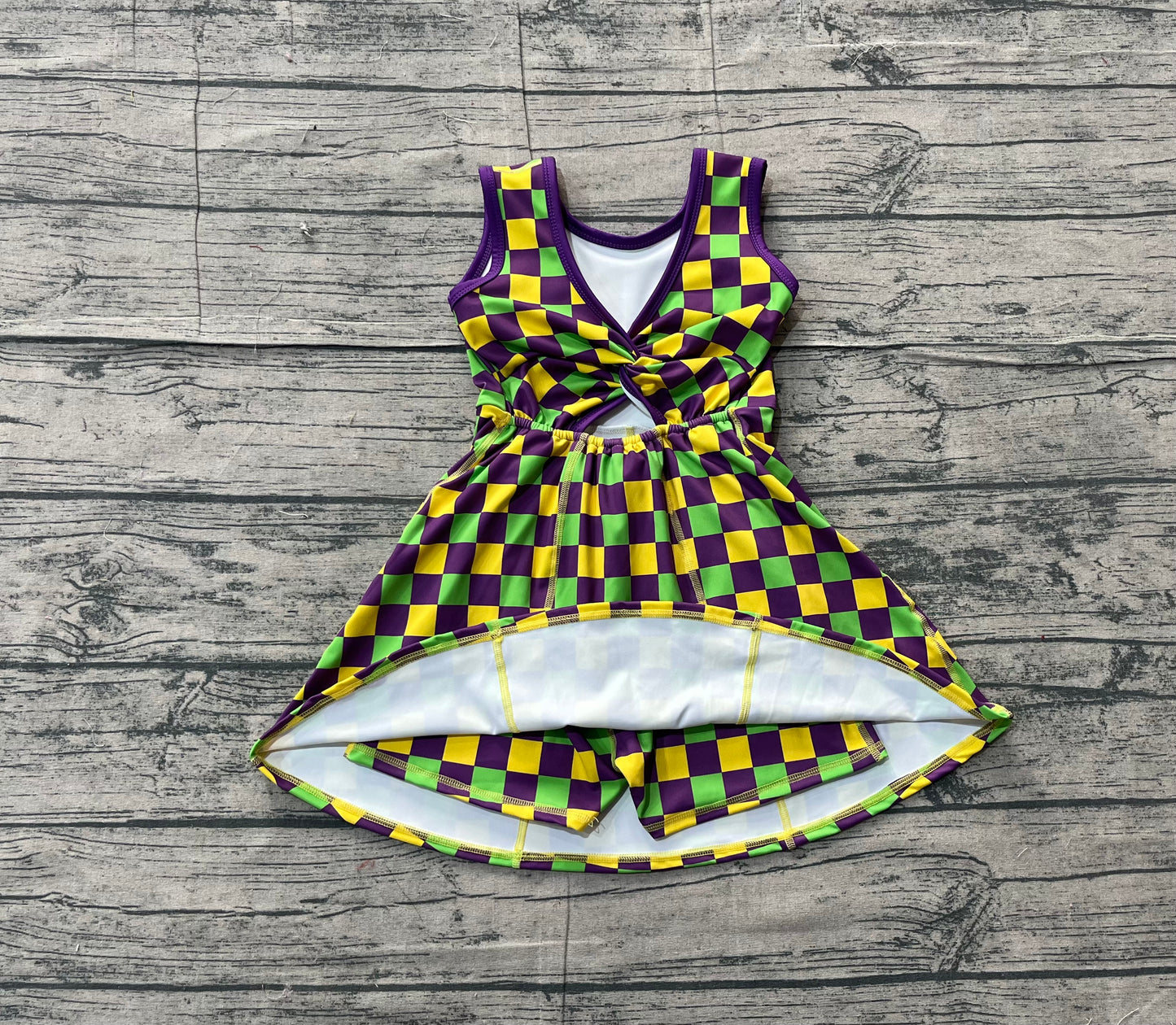 (Pre Order) No moq GSD2946 PRE-ORDER baby girl clothes yoga mardi gras sleeveless dress-2025.11.17