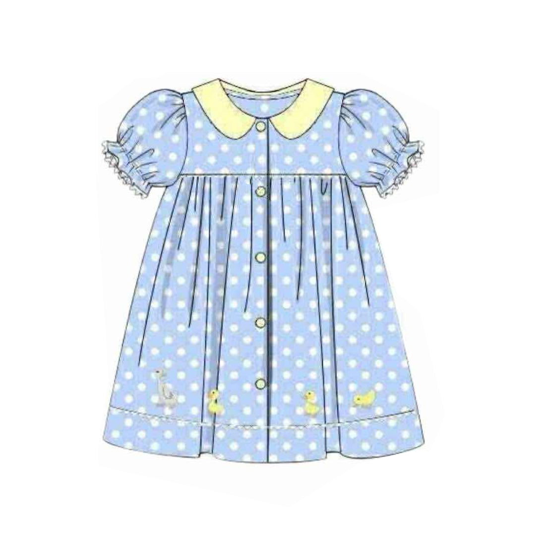 (Pre Order) No moq GSD2971 PRE-ORDER baby girl clothes blue short sleeve dress-2025.10.27