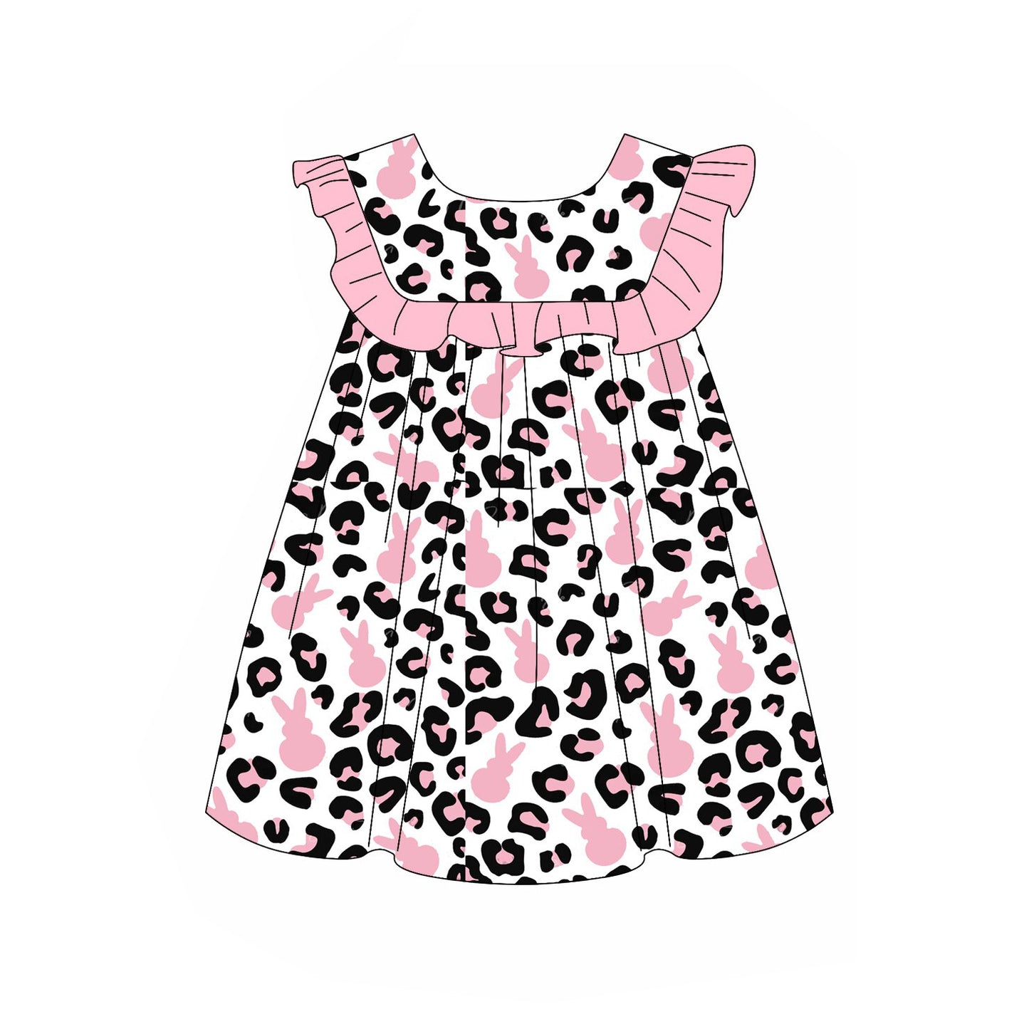 (Pre Order) No moq GSD2981 PRE-ORDER baby girl clothes leopard bunny pink flying sleeve dress-2025.10.28