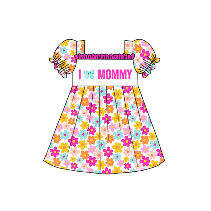 (Pre Order) No moq GSD2982 PRE-ORDER baby girl clothes love mommy floral bow rose red short sleeve dress-2025.10.29